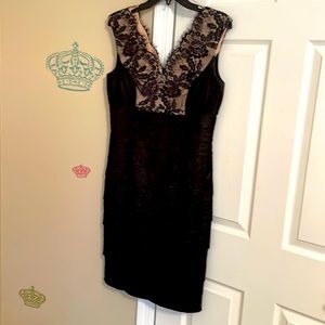 LBD midi column style with tiered edges and lace detail